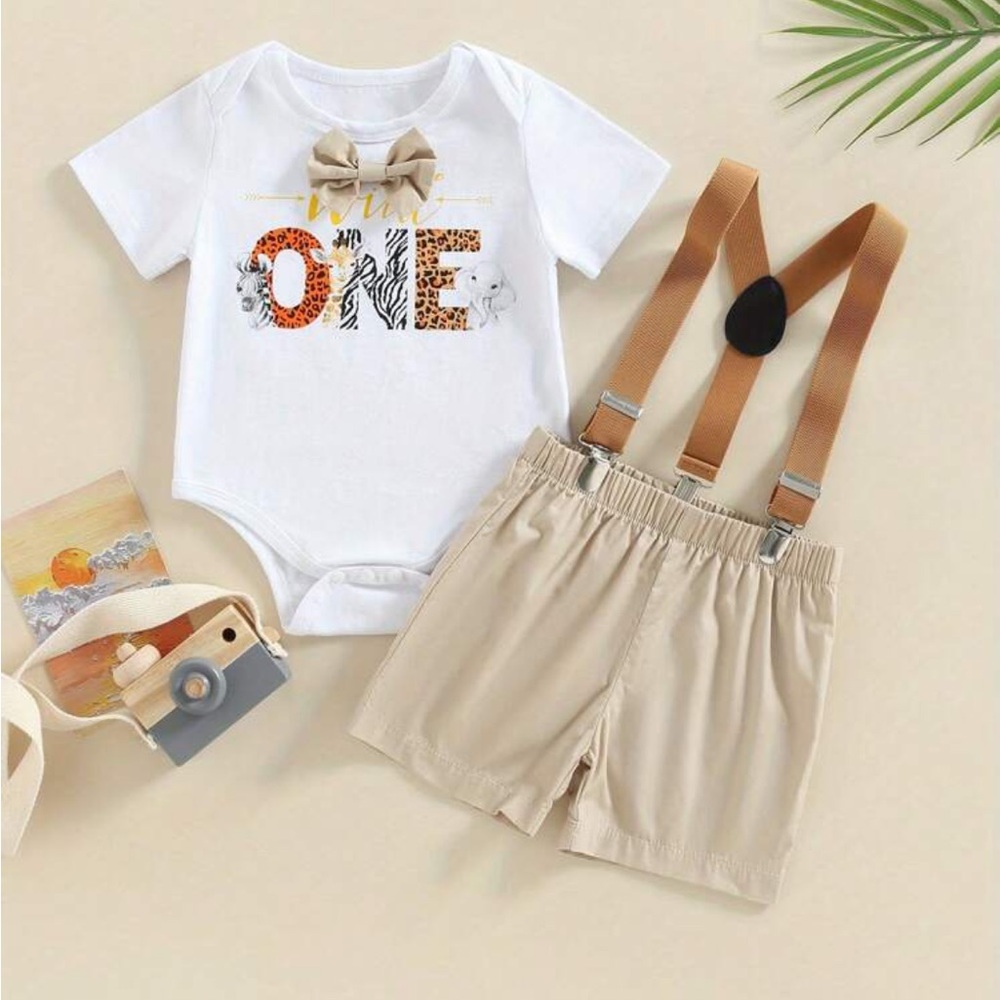 Baby's First Birthday Outfit with Suspenders